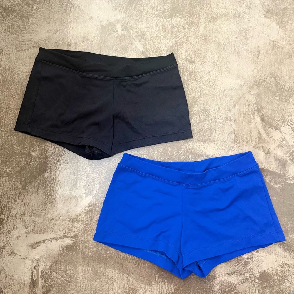 2 Pairs Capezio Boy Cut Low Rise Dance Shorts Activewear Black & Deep Blue
